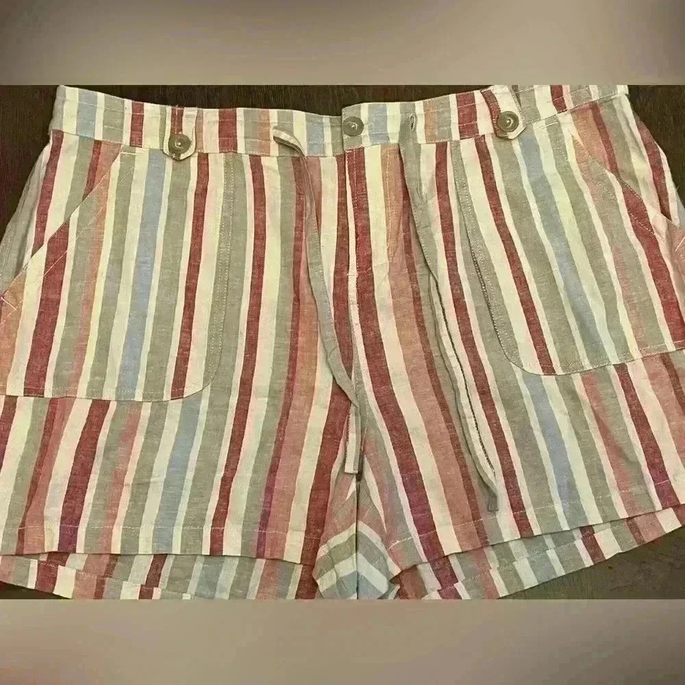 Torrid Women Size 18 Casual Shorts Multicolor Striped Linen Blend NEW - Picture 3 of 5